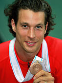 German <b>Danny Ecker</b> poses with his bronze medal won in the Pole Vault <b>...</b> - DB0J5B
